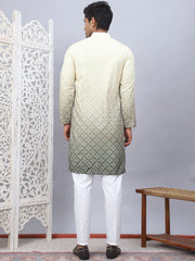Men's Yellow Ombre Printed Kurta Pyjama Set-JOKP-5074Yellow