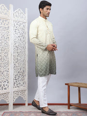 Men's Yellow Ombre Printed Kurta Pyjama Set-JOKP-5074Yellow