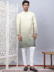 Men's Yellow Ombre Printed Kurta Pyjama Set-JOKP-5074Yellow