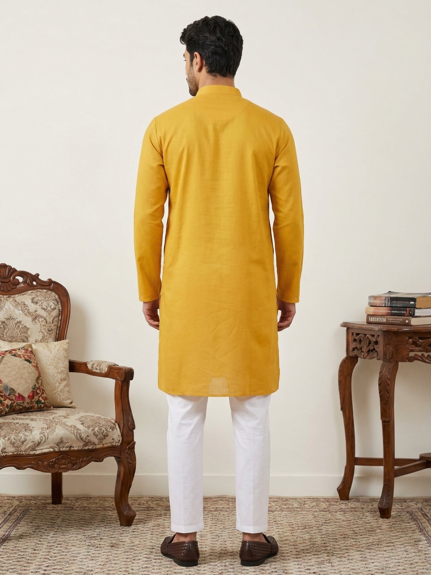 DesiQlo Men Embroidered Kurta Pyjama Set - Yellow - JOKP_5075Mustard_S