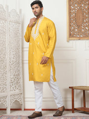 Collar Embroidered & Sequin Kurta With Solid Pyjama-JOKP-P
