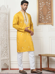 Collar Embroidered & Sequin Kurta With Solid Pyjama-JOKP-P