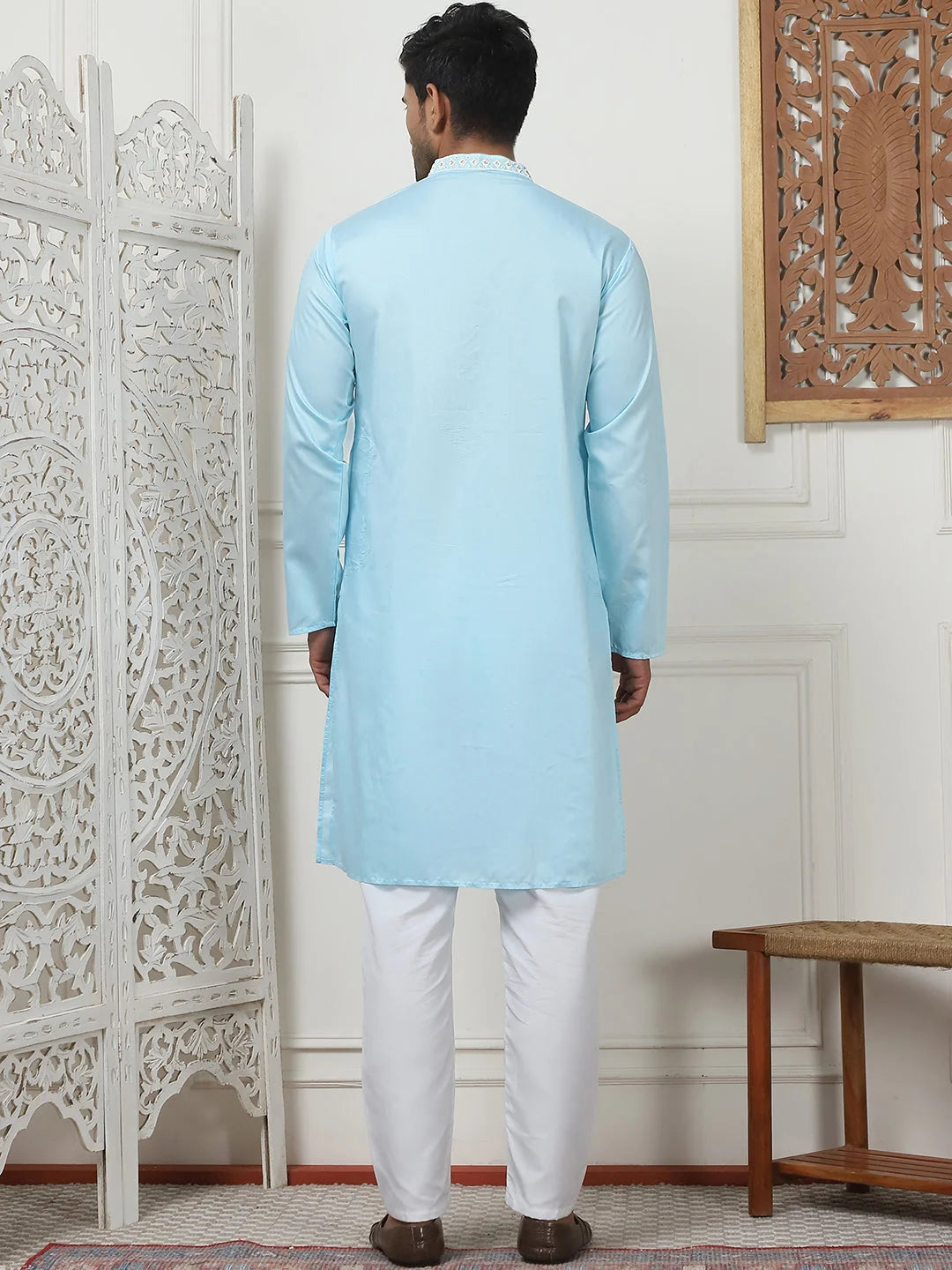 Sky Embroidered Mens Kurta Pajama Set with Sequin Details