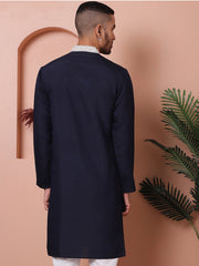Navy Blue Embroidered With Mirror Work Silk Kurta-KO-5076Navy
