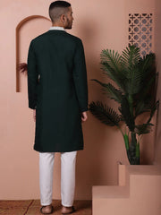 Olive Green Embroidered With Mirror Work Silk Kurta With Pyjama Set-JOKP-P