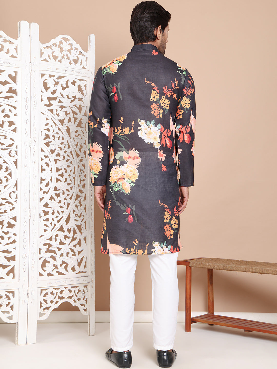 DesiQlo Men Printed Kurta Pyjama Set - Black - JOKP_P_5079Black_S