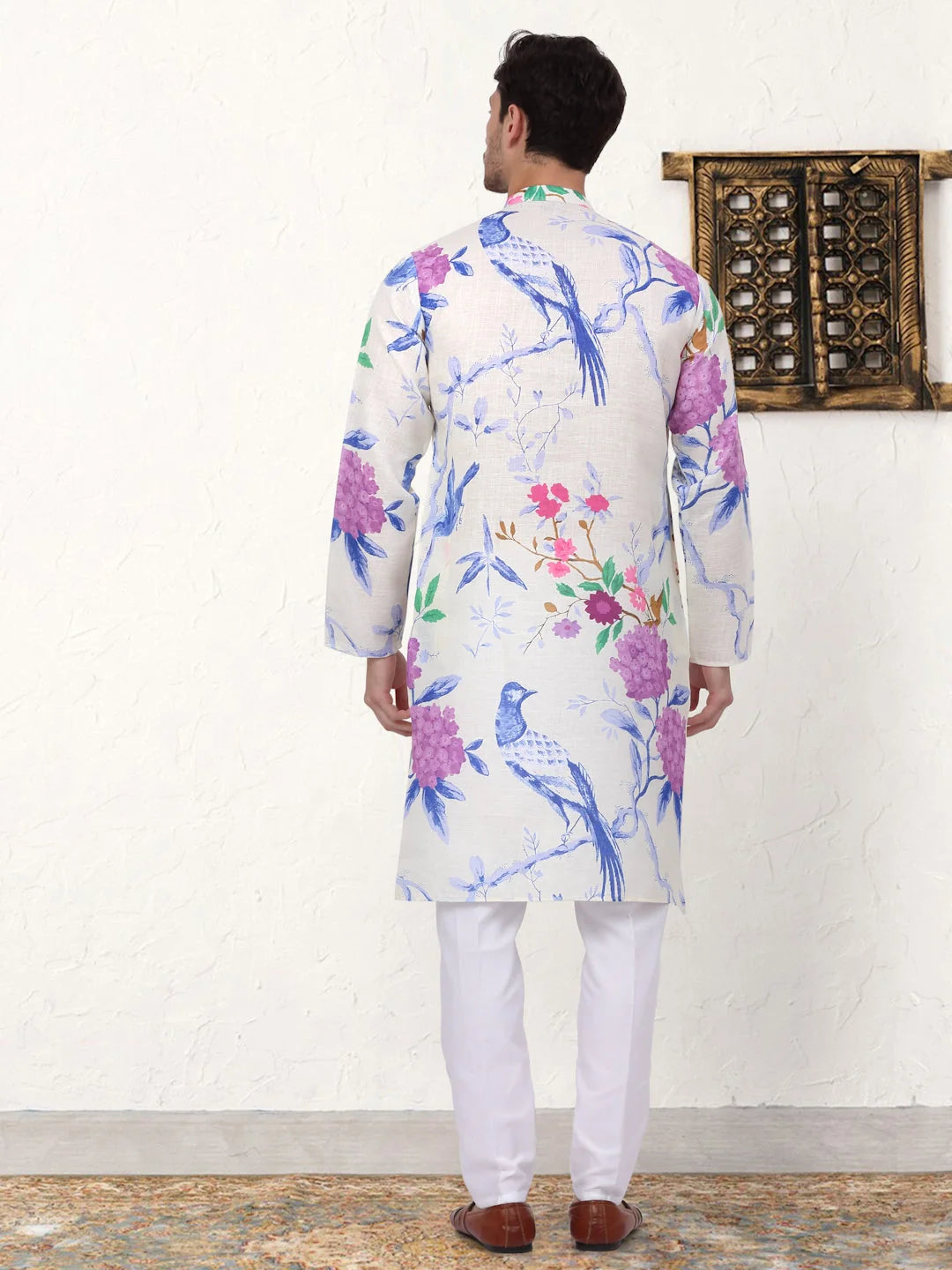 Blue Printed Cotton Kurta Pajama Set | Mens Kurta Pajama