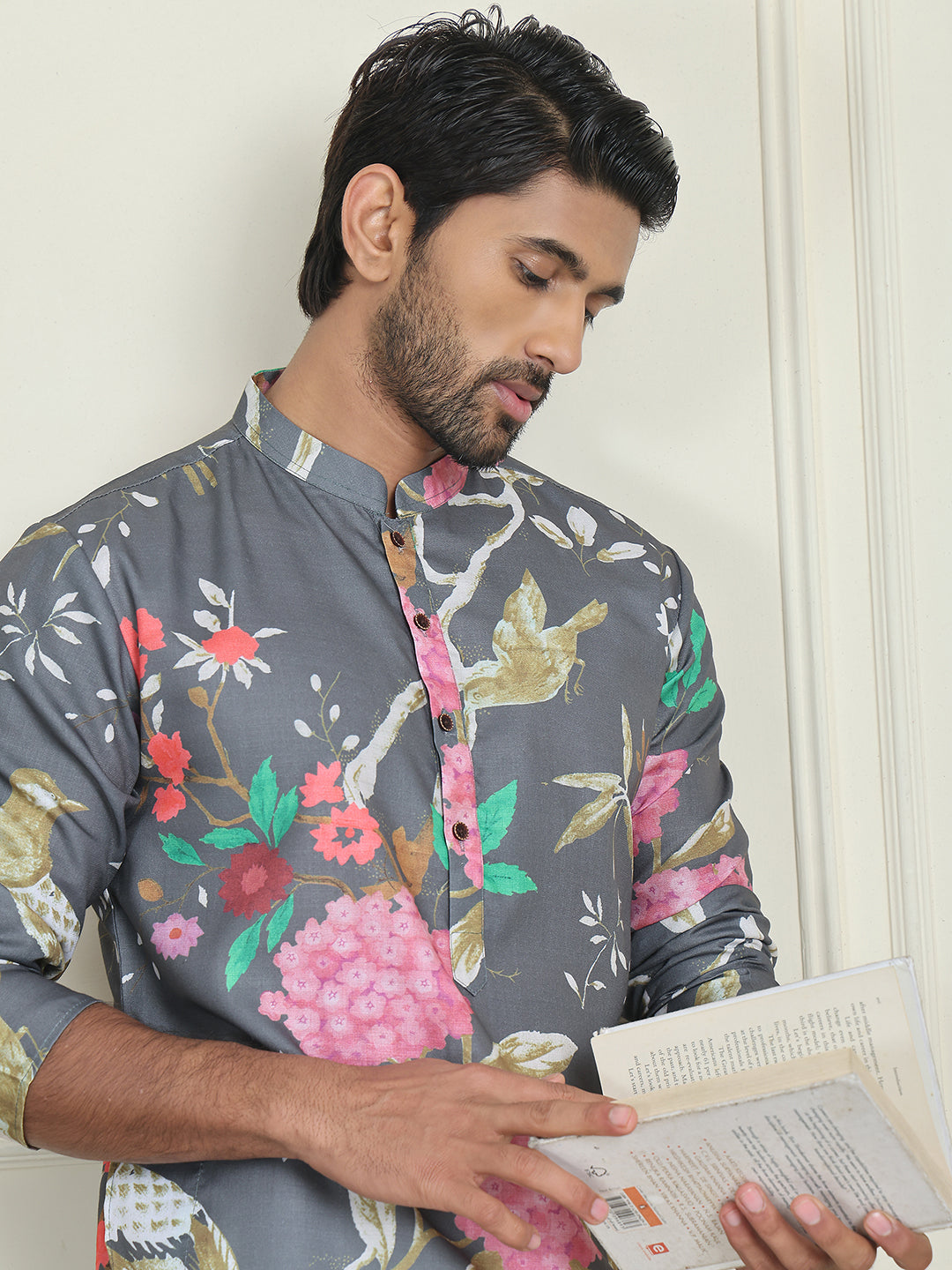 DesiQlo Men Printed Kurta Pyjama Set - Grey - JOKP_P_5079Grey_S