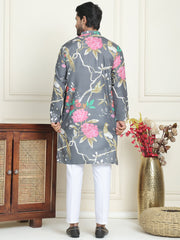 Men's Animal Printed Pure Cotton Straight Kurta Pyjama Set ( JOKP P 5079 Grey ) [FF] [Q-16-17 & P15]