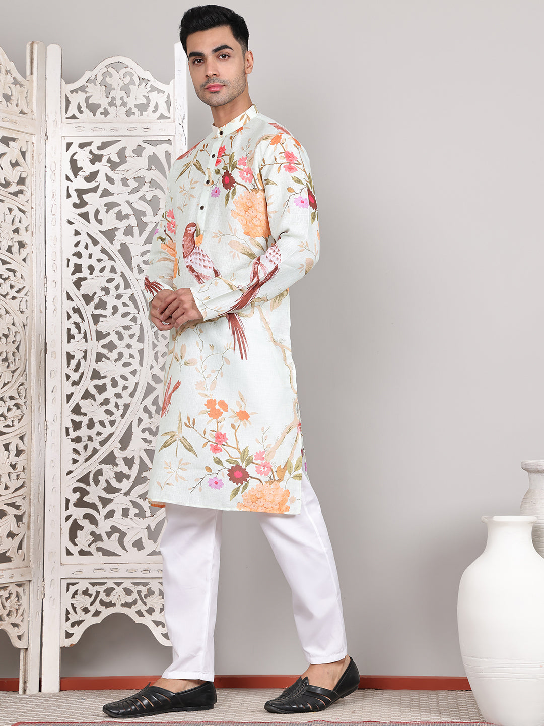 DesiQlo Men Printed Kurta Pyjama Set - Green - JOKP_P_5079Pista_S