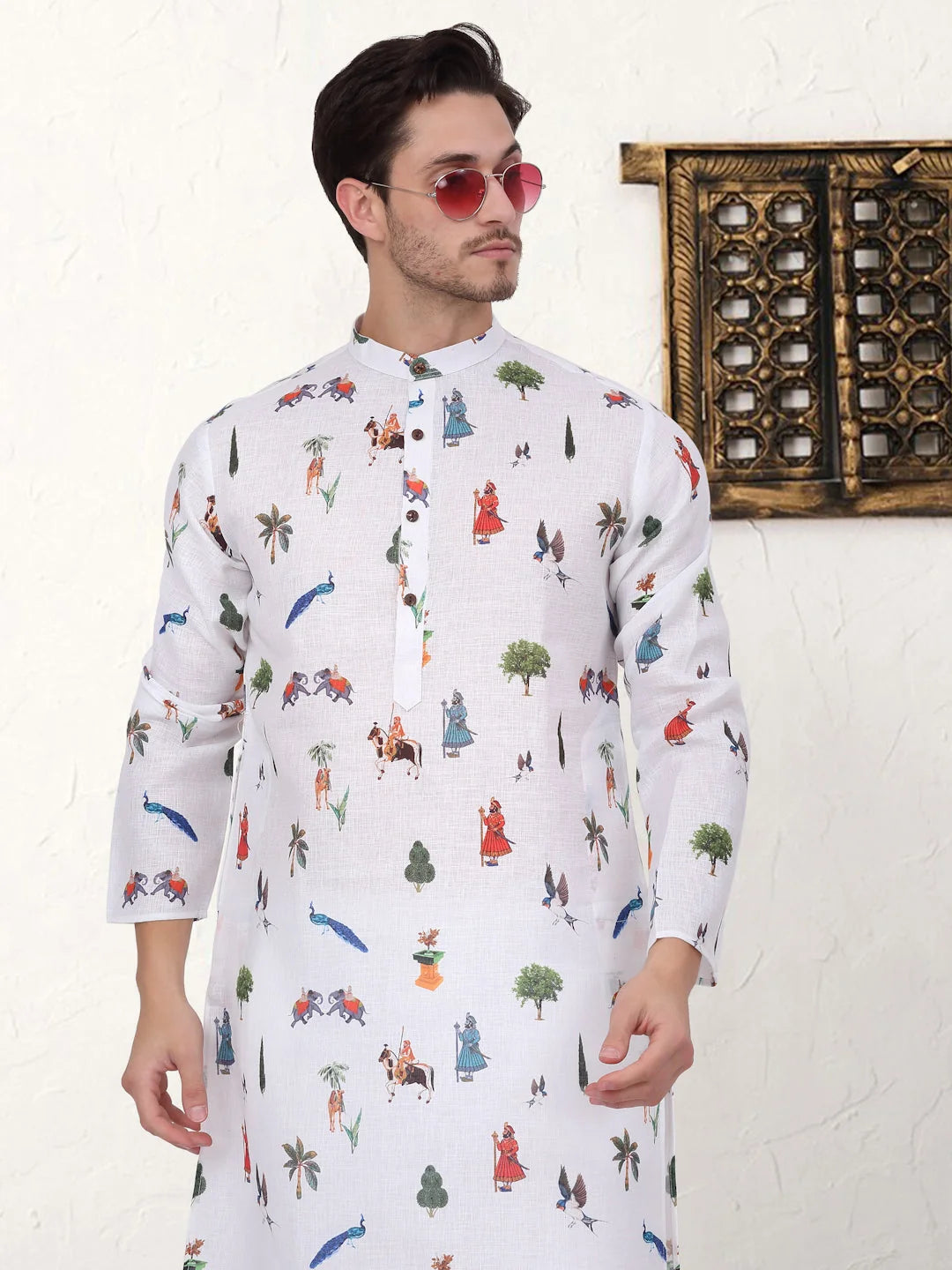 Animal Print Cotton Kurta Pajama Set | Mens Kurta Pajama