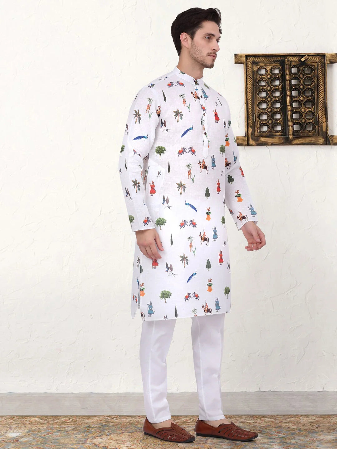 Animal Print Cotton Kurta Pajama Set | Mens Kurta Pajama