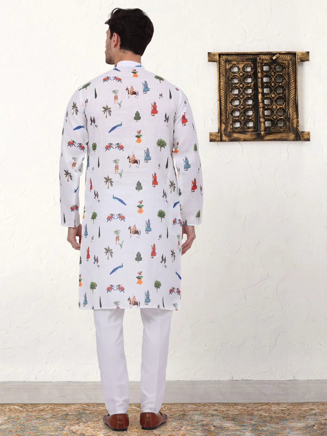 Animal Print Cotton Kurta Pajama Set | Mens Kurta Pajama