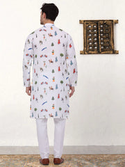 Men's Animal Printed Pure Cotton Straight Kurta Pyjama Set-JOKP-P