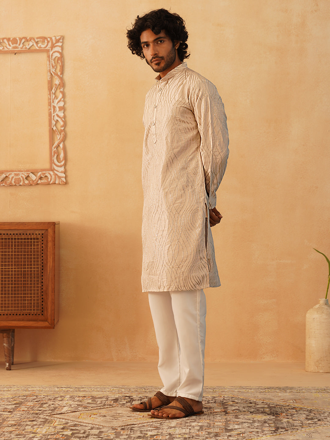 DesiQlo Men Embroidered Kurta Pyjama Set - Gold - JOKP_P_5083Bronze_S