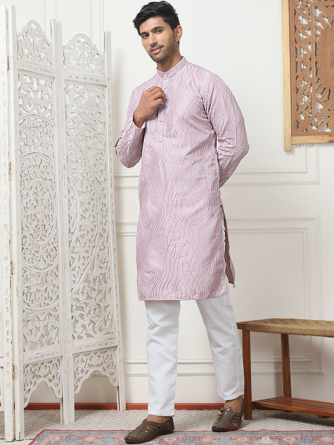 Magenta Embroidered Kurta Pajama Set for Men | Cotton Pathani