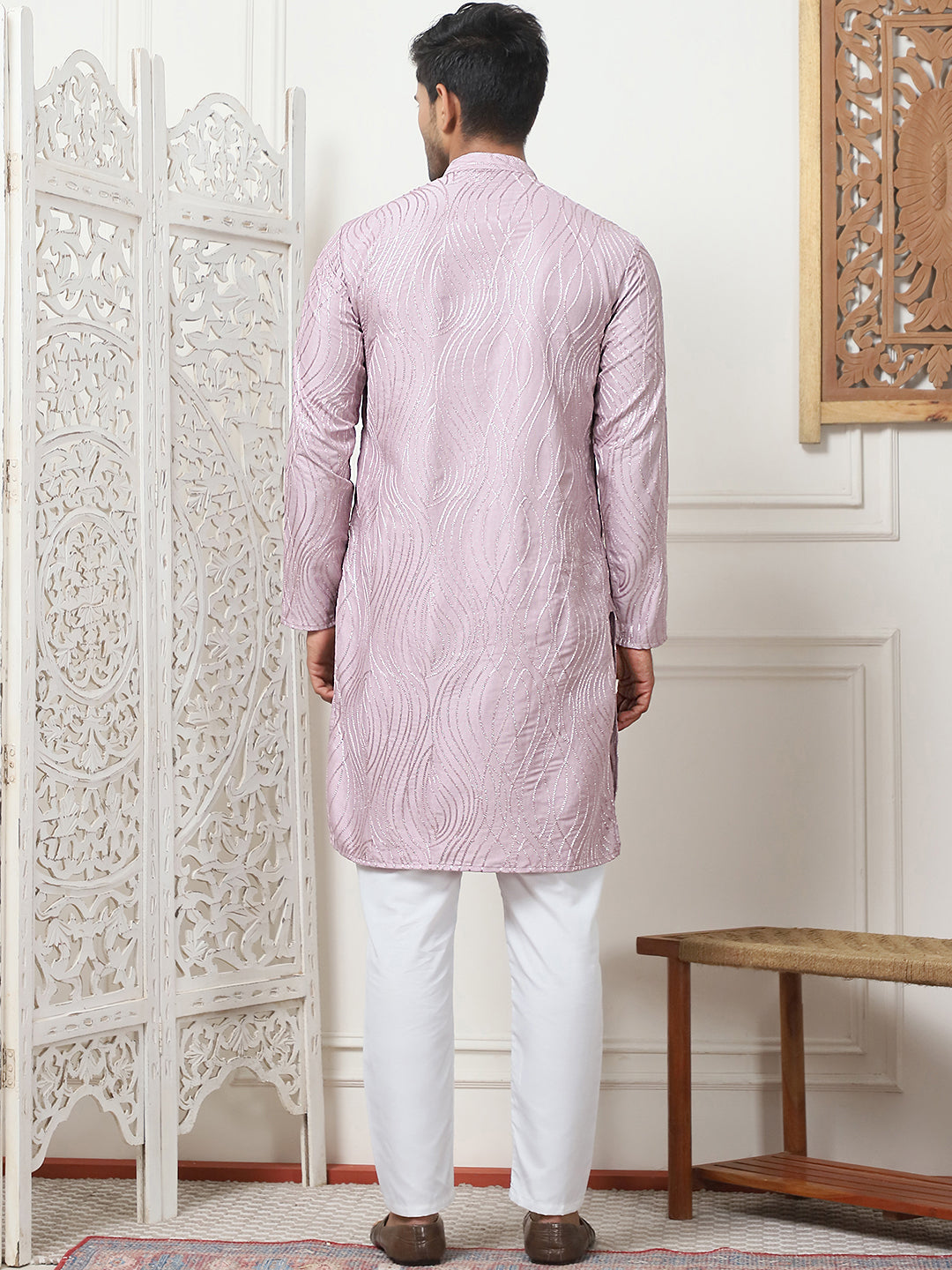 Magenta Embroidered Kurta Pajama Set for Men | Cotton Pathani