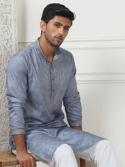 Men's Embroidered & Sequin Kurta Pyjama Sets-JOKP-PB