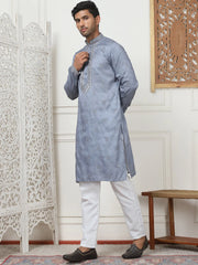 Men's Embroidered & Sequin Kurta Pyjama Sets-JOKP-PB