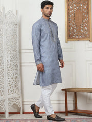 Men's Embroidered & Sequin Kurta Pyjama Sets-JOKP-PB