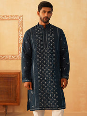Embroidered & Sequin Cotton Blend Kurta Pyjama Sets-JOKP-Pl