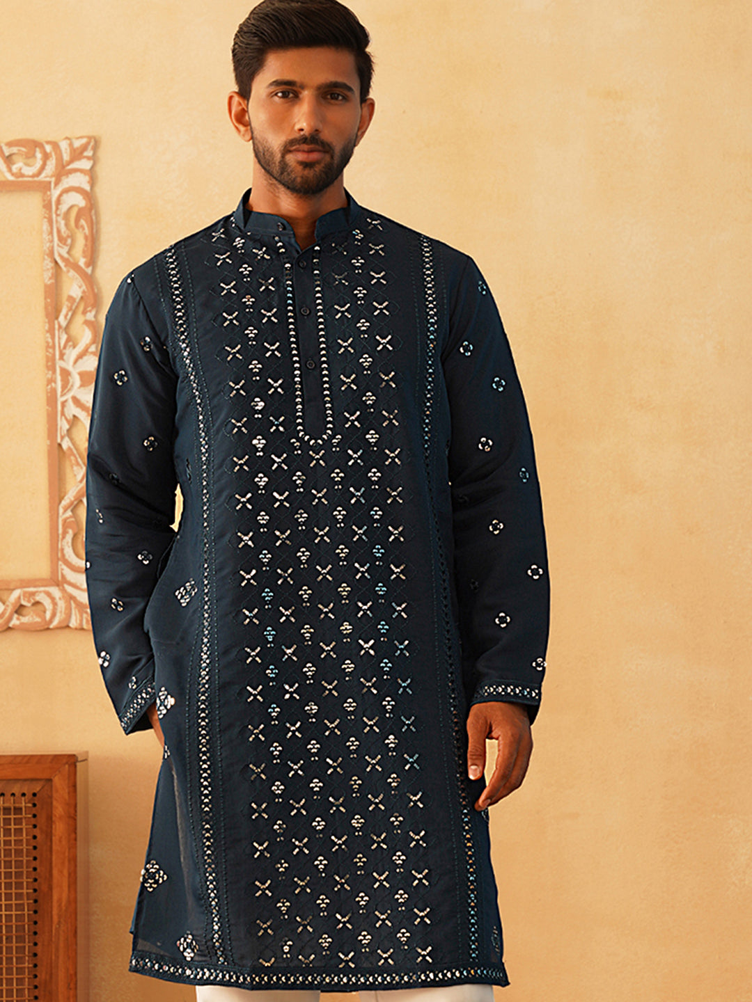 Peacock Embroidered Mens Kurta | Indian Kurta for Men