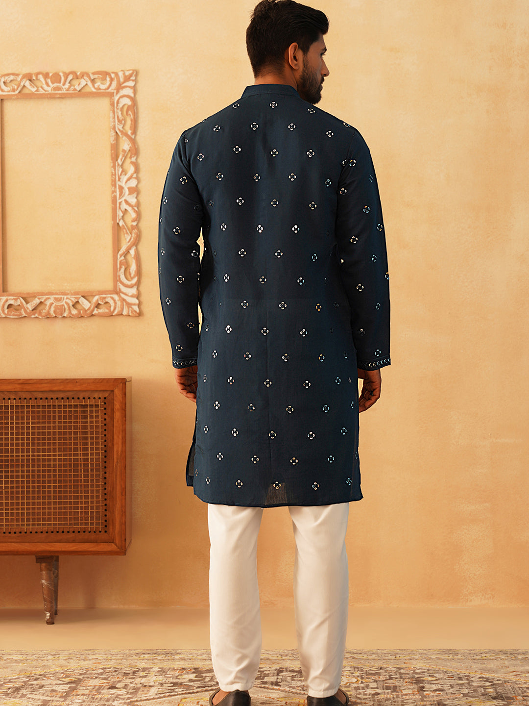 Peacock Cotton Mens Kurta Pajama Set | Embroidered Pathani