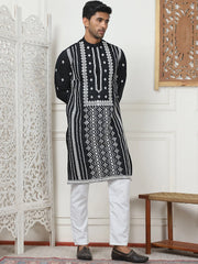Embroidered & Sequin Cotton Blend Kurta Pyjama Sets-JOKP-PN