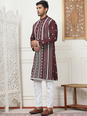 Embroidered & Sequin Cotton Blend Kurta Pyjama Sets-JOKP-P