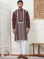 Embroidered & Sequin Cotton Blend Kurta Pyjama Sets-JOKP-P