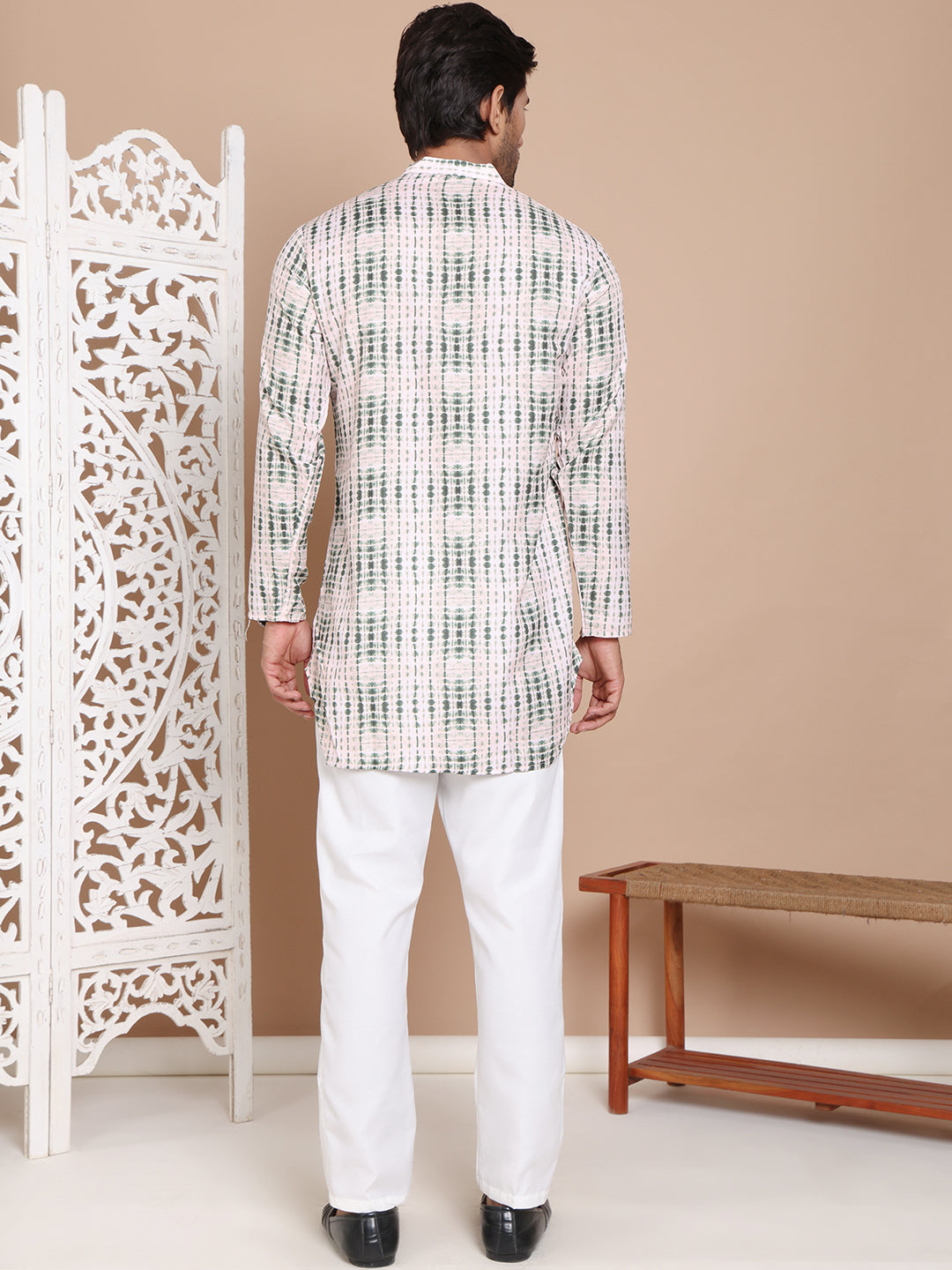 DesiQlo Men Printed Kurta Pyjama Set - Green - JOKP_TP_W_5090Olive_S