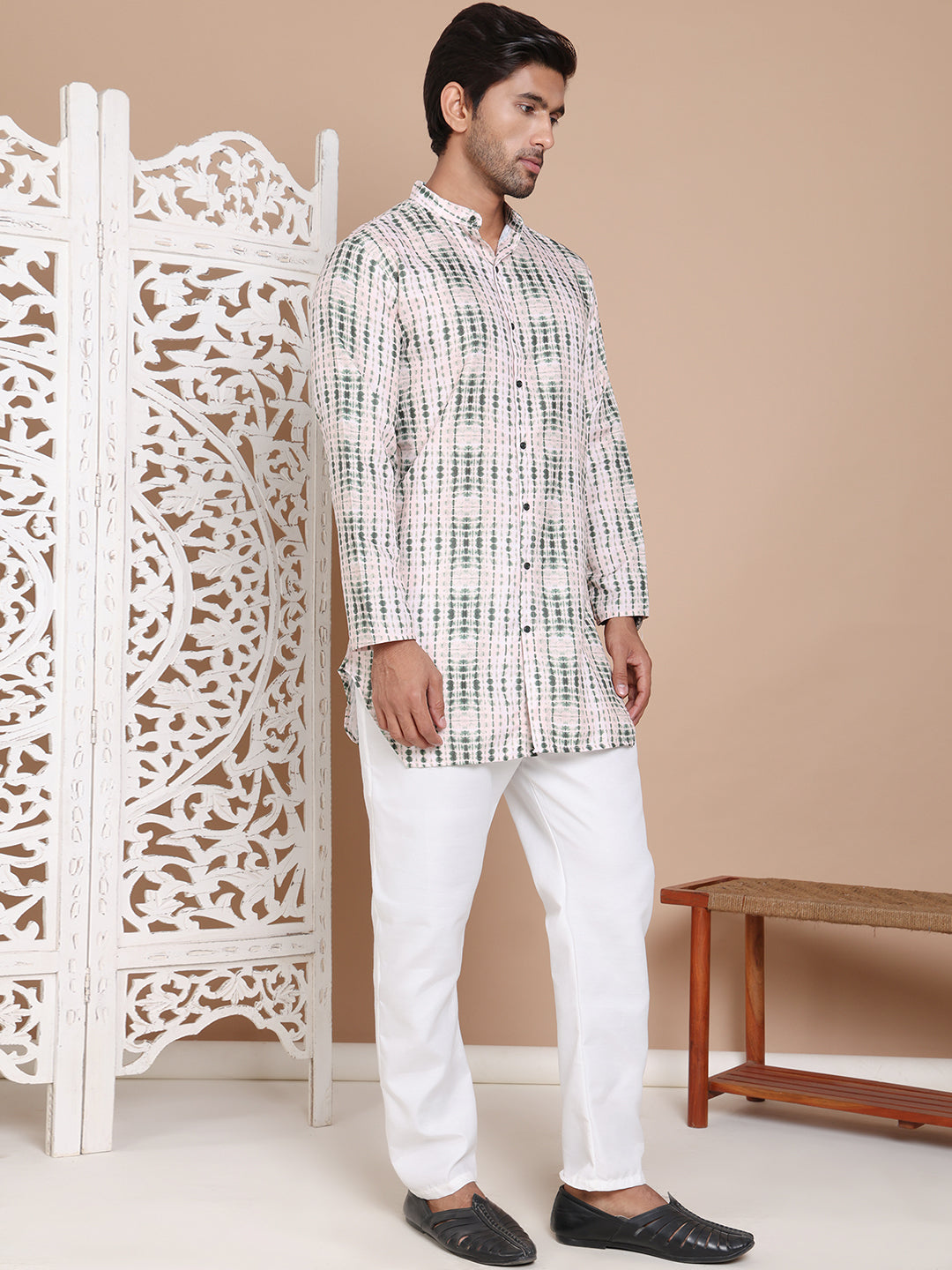 DesiQlo Men Printed Kurta Pyjama Set - Green - JOKP_TP_W_5090Olive_S