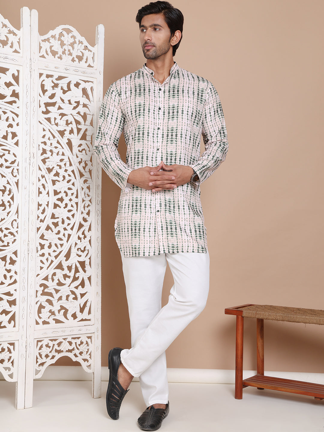 DesiQlo Men Printed Kurta Pyjama Set - Green - JOKP_TP_W_5090Olive_S