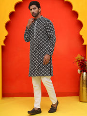 Embroidered Kurta Pyjama for Men ( JOKP P 5092 Black ) [FF] [L-16-5-4]