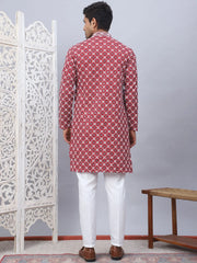 Embroidered Kurta Pyjama for Men-JOKP-5092Maroon