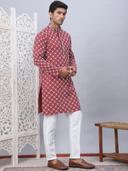 Embroidered Kurta Pyjama for Men-JOKP-5092Maroon
