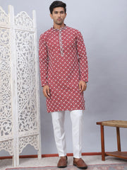 Embroidered Kurta Pyjama for Men-JOKP-5092Maroon