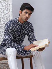Embroidered Kurta Pyjama for Men ( JOKP P 5092Navy ) [FF] [L-16-5-4]