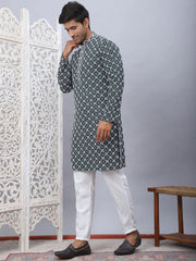 Embroidered Kurta Pyjama for Men-JOKP-5092Olive