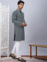 Embroidered Kurta Pyjama for Men-JOKP-5092Olive