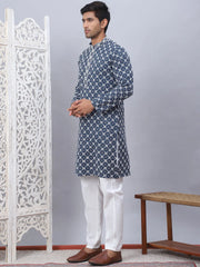 Embroidered Kurta Pyjama for Men-JOKP-5092Peacock