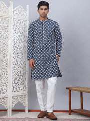 Embroidered Kurta Pyjama for Men-JOKP-5092Peacock