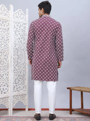 Embroidered Kurta Pyjama for Men-JOKP-5092Purple