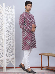 Embroidered Kurta Pyjama for Men-JOKP-5092Purple