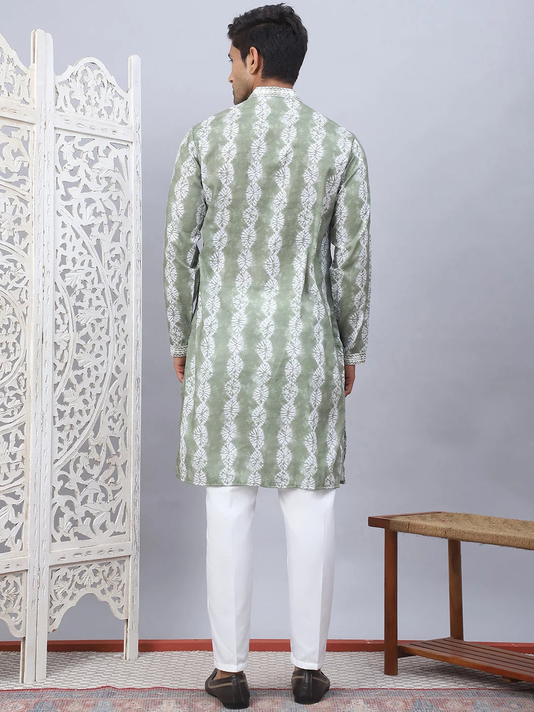 Green Tie-Dye Kurta Pajama Set | Embroidered Mens Kurta