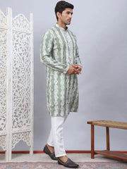 Tie-dye Embroidered & Sequin Kurta With Pyjama-JOKP-5093Green