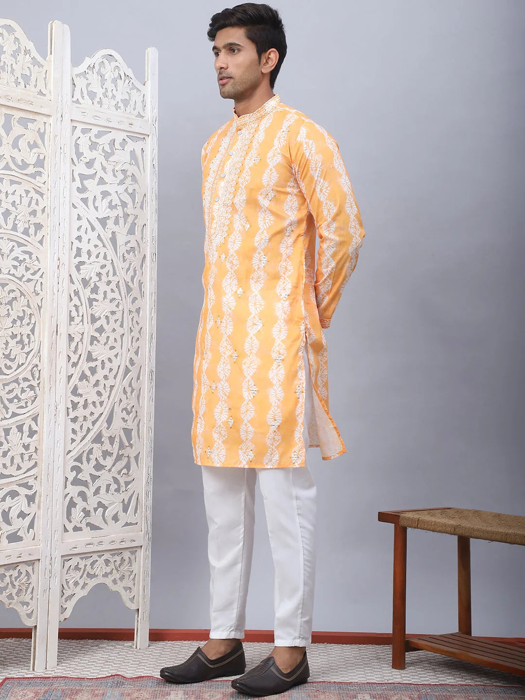 Orange Tie-Dye Kurta Pajama Set | Embroidered Mens Kurta