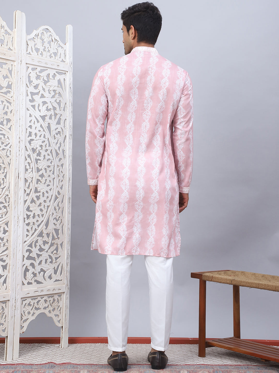 Peach Tie-Dye Kurta Pajama Set | Embroidered Mens Kurta