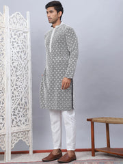 Men's Black Chikankari Embroidered and Sequence Kurta with Pyjama-JOKP-5094Black