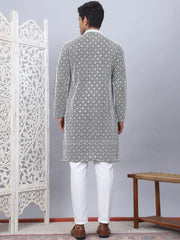 Men's Black Chikankari Embroidered and Sequence Kurta with Pyjama-JOKP-5094Black